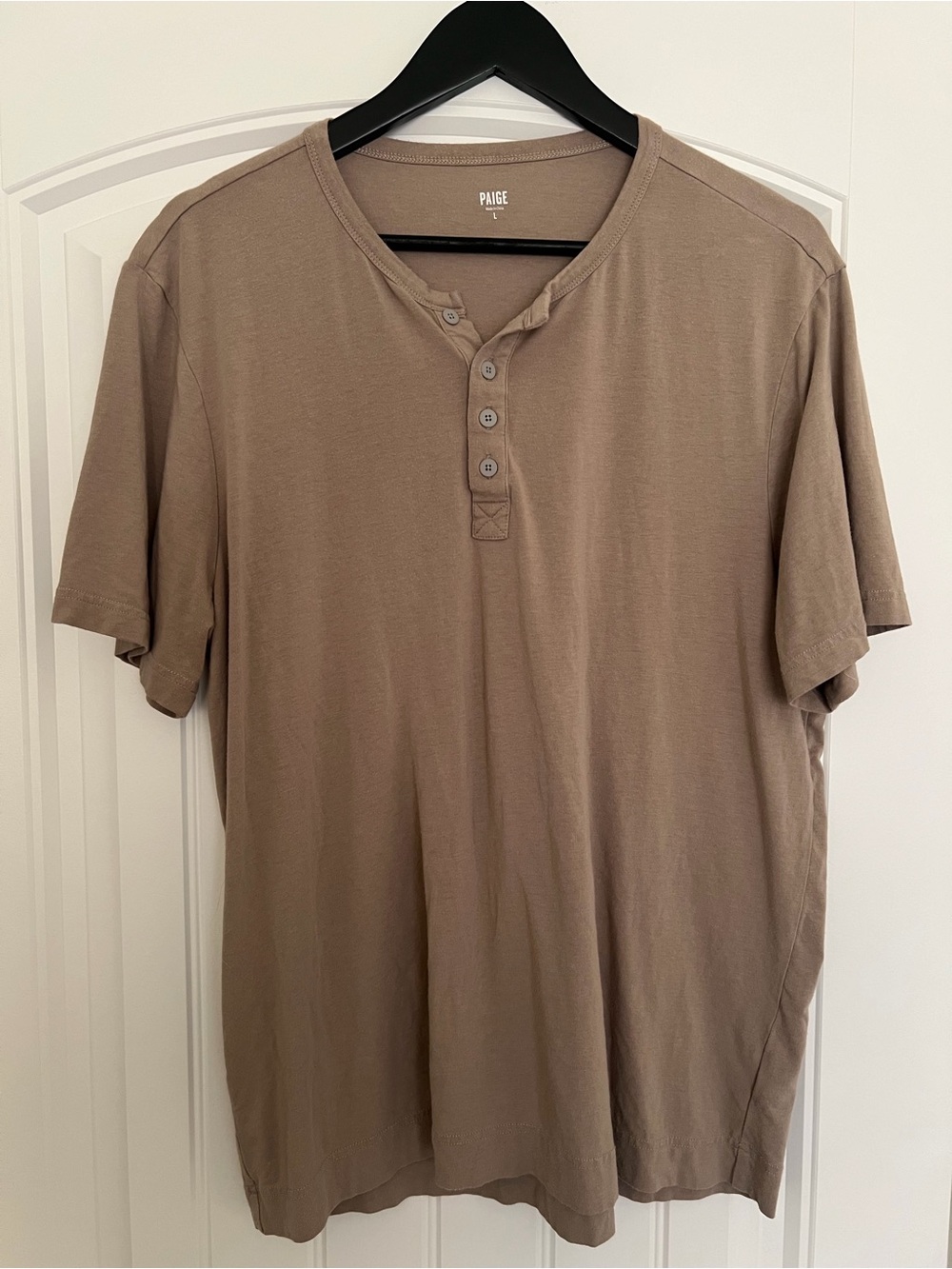 PAIGE Men's Short Sleeve Henley in Taupe Brown